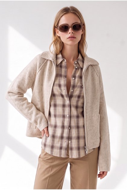 Women's Stone Stitch Detailed Double-Sided Zippered Knitwear Jacket Ckt-19000542