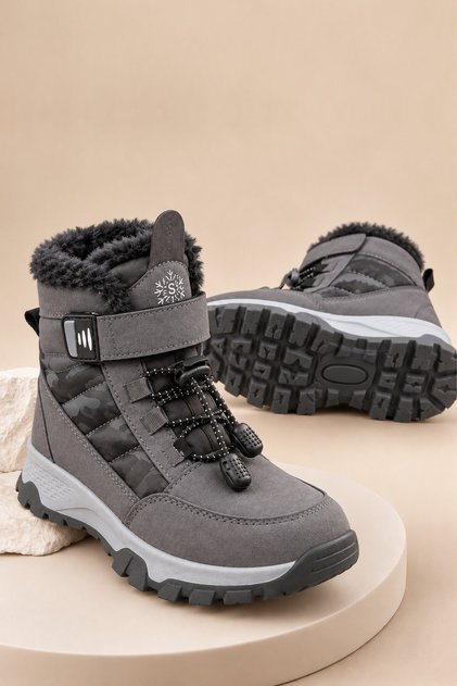 Tundy Unisex Children's Snow Boots with Fur Inside, Velcro and Laces