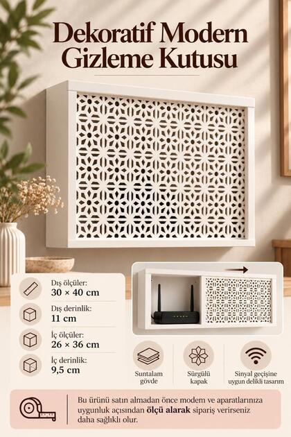 Duvara Asılabilir Dekoratif Modem-Wifi ve Sigorta Saklama Kutusu 30x40 cm derinlik 11 cm