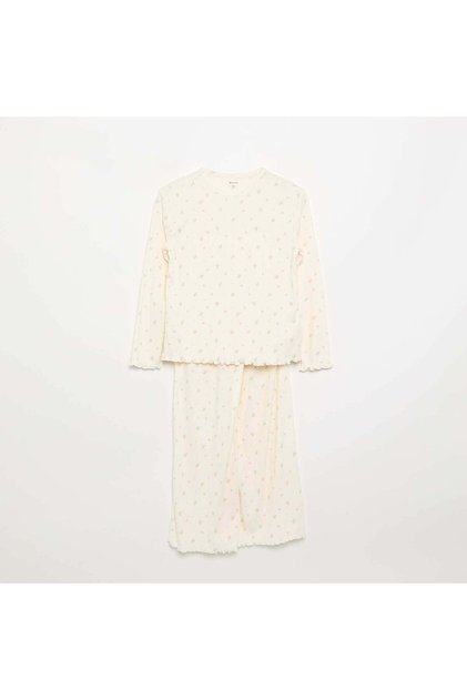 2-Piece Pointelle Knit Pajamas Beige