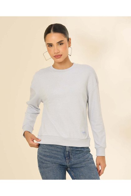 Women Blue Crew Neck Sweatshirt
