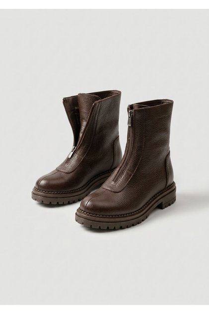 26K439 Front Zippered Genuine Leather Boots for Women