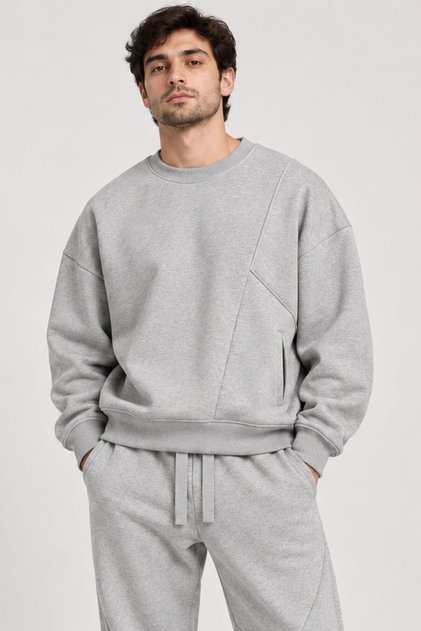 Men's Oversize 3 Thread Plain Gray Sweatshirt S-12Xl