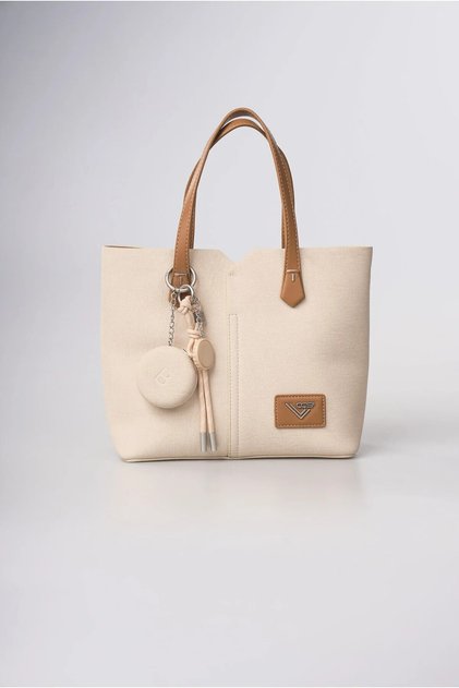 Women's Shoulder Bag with Mirror Charm Accessory, Textured Daily Stylish Handbag, White 18344