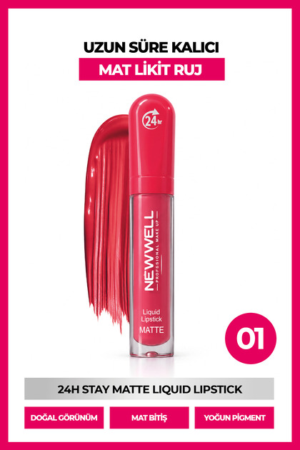 24H Stay Matte Liquid Lipstick Kalıcı Mat Likit Ruj 01 5.5 ml