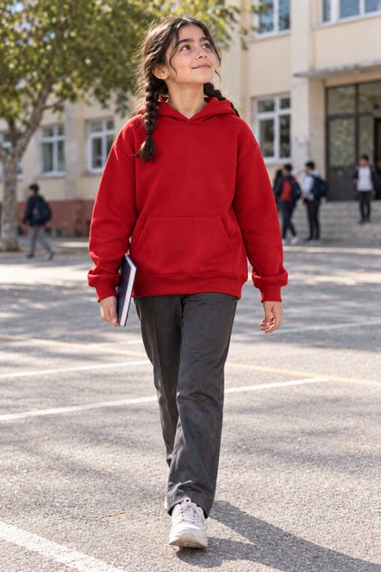 Children's Hooded Sweatshirt Red 3 Thread Threaded Unisex