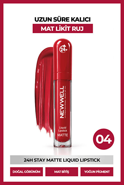 24H Stay Matte Liquid Lipstick Kalıcı Mat Likit Ruj 04 5.5 ml