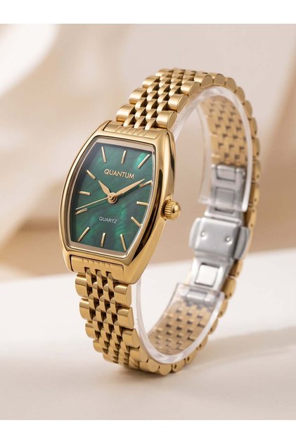23 mm Kadın Kol Saati Yeşil Kadran Gold Çelik Kordon 5 ATM Küçük Kasa