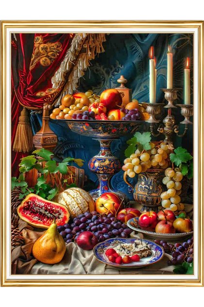 Diamond Painting Puzzle Kit, Classic Still Life with Candles and Fruits 50X65 cm Mosaic