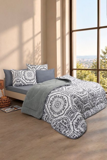 Double Sleeping Set Double-Sided Plush Welsoft Pufidik Polar Sleeping Set (Quilt + King Size Elastic Sheet + 4 Pillowcases)