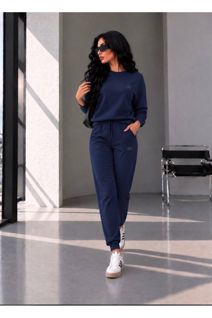 Navy Blue Lcs Rubber Leg Long Sleeve Tracksuit Set