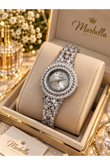 ساعة سهرة نسائية مرصعة ب أحجار الزركون الفاخرة من ماركة الشهيرة مع ضمان سنتين