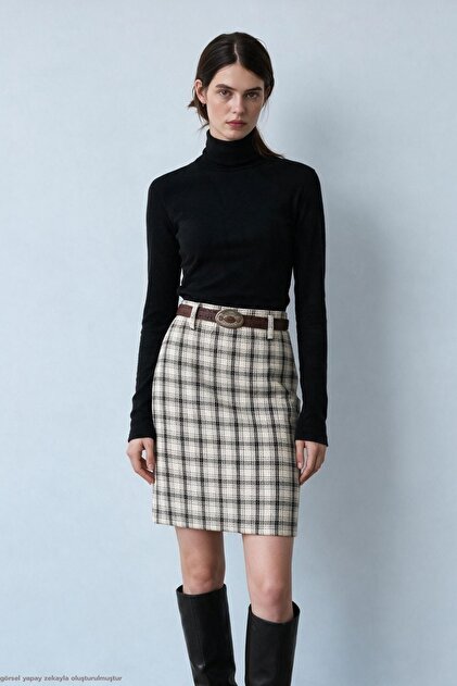 White Checkered Midi Skirt