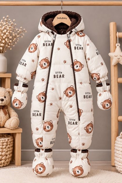 Yeni Sezon Little Bear Ayı Kafalar Desenli Takıp Çıkarılabilir Patikli Kürklü Bebek Kozmonot-Astronot Tulum Mont