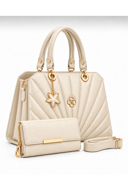 Women's Stylish Double Bag and Wallet Combination Set with Gold Details and Adjustable Strap, Luxury Looking Set