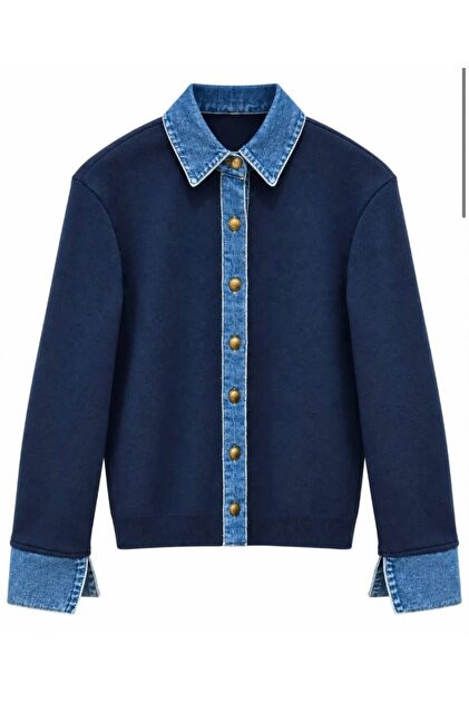Denim Detailed Steel Cardigan