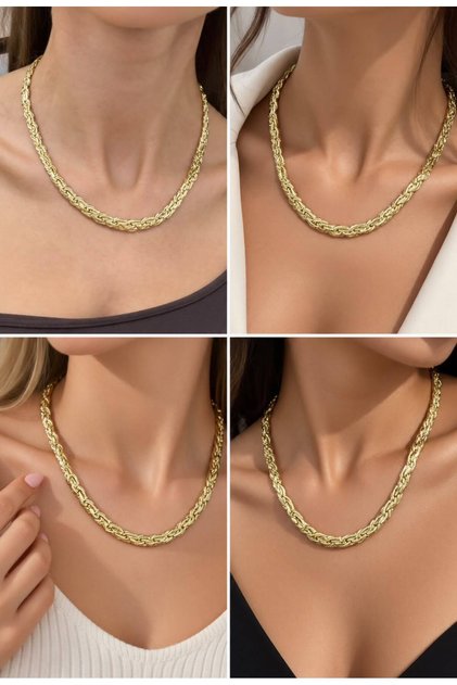 Kadın Gold 14K Kral Model Kalın Örme Zincir Kolye