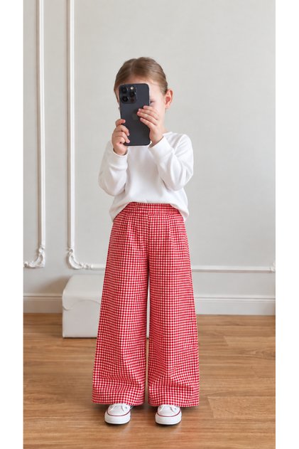 Devojčice široke narandžaste gingham pantalone