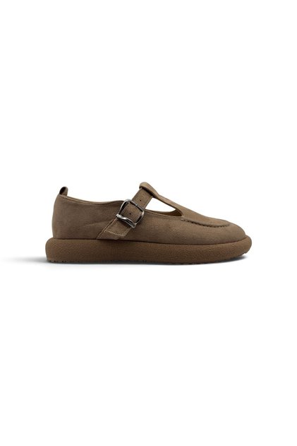 Elena Bantli Black Suede Loafer with Adjustable Buckle Detail
