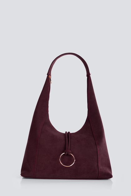 Women's Suede Ring Detailed Zippered Shoulder Bag – Large Casual Model