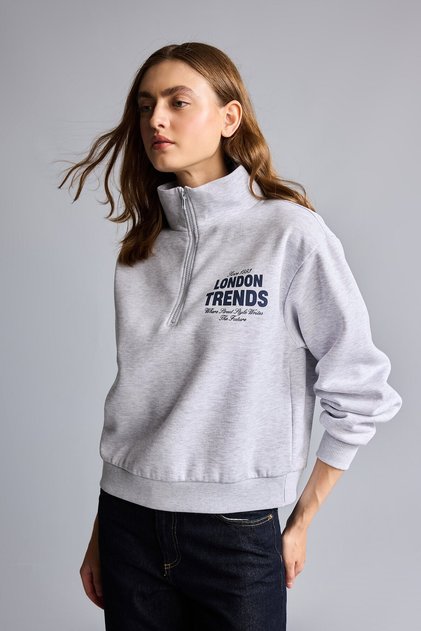 Regular Fit Half Zipper High Collar Printed Sweatshirt I0968Ax26Au
