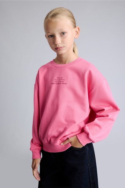 Relaxed Fit Crew Neck Printed Soft Fleece Inside Sweatshirt for Girls I4895A826Au
