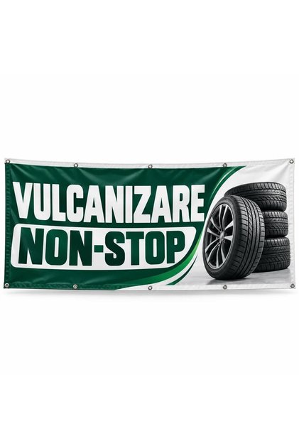 Banner vulcanizare non-stop – model curbat, 100x50 cm, frontlit cu tiv și capse