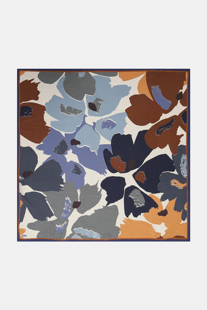 Floral Pattern Viscose Scarf Cream-Blue
