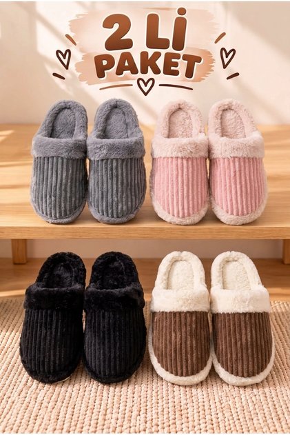 2-Piece Mixed Men's and Women's Advantageous Package Plush House Slippers Closed Toe Open Back Warm Comfortable Slippers