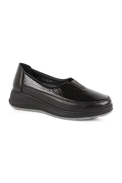 Women's Comfort Shoes L10.103 Black Genuine Leather Patent Leather Snake/Crocodile Printed Hidden Elastic Lightweight Eva