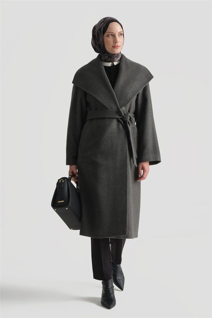 Shawl Collar Cashmere Coat Anthracite