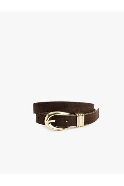 Faux Suede Belt with Metal Buckle and Ring Detail