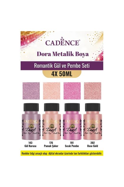4X50ML Dora Metalik Akrilik Boya - Romantik Gül ve Pembe Seti