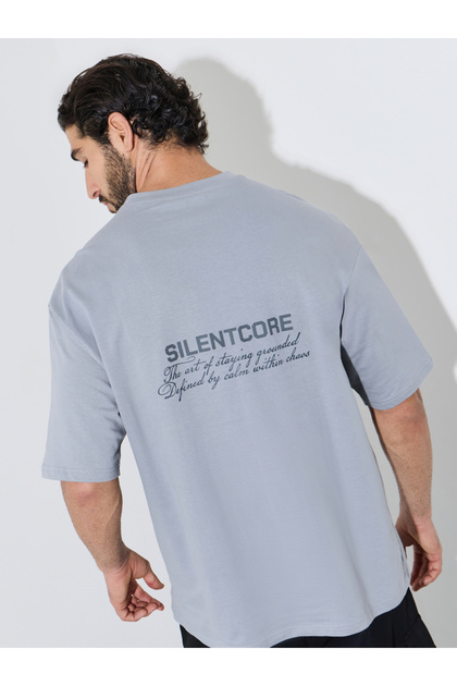 Men Grey Oversized HD Print Cotton Terry T-Shirt