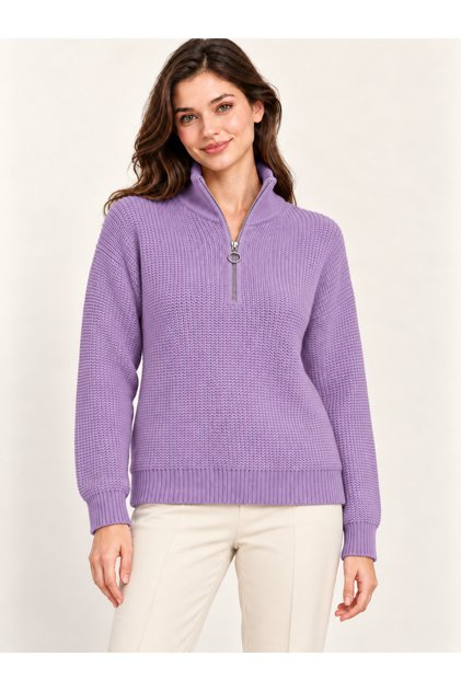 Women's Stand Collar Half Zip Knitted Sweater