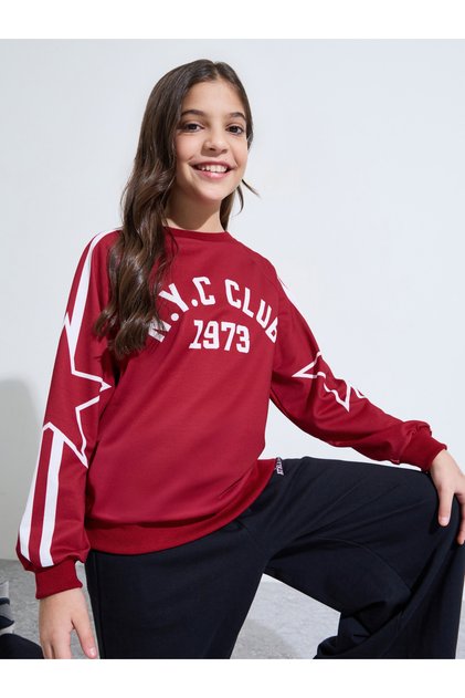 Teen Girls Red Graphic Print Oversized Sweatshirt