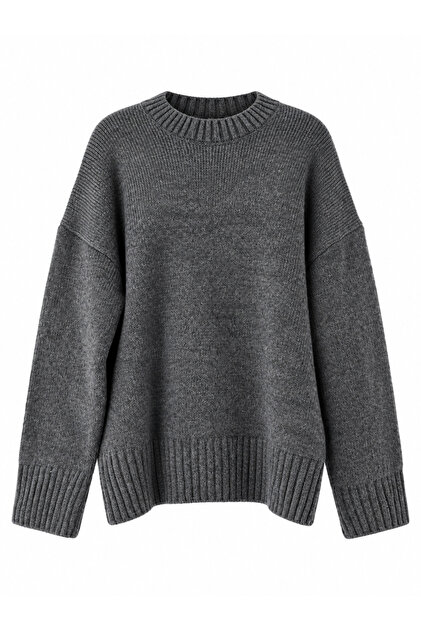 Bess Oversize Crew Neck Basic Knitwear Sweater Women's Dark Gray
