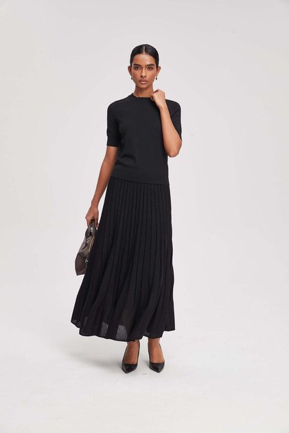 Pleated Knit Maxi Skirt