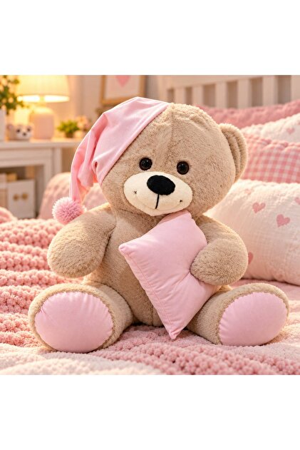 60 Cm Uyku Arkadaşım Uykucu Peluş Ayıcık Peluş Oyuncak Yastıklı Şapkalı