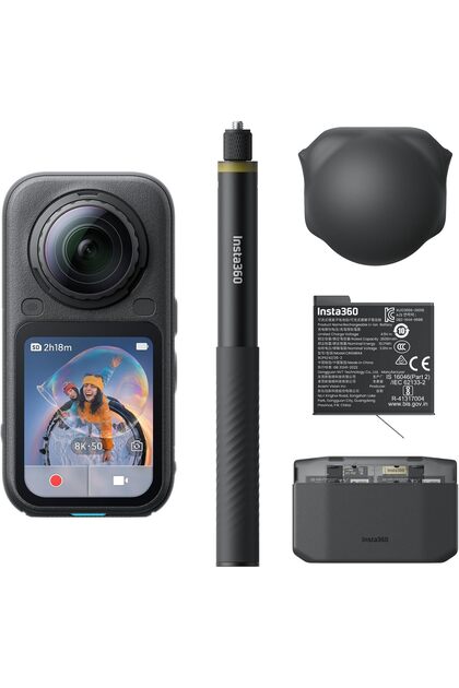 NSTA360 X6 360 Camera Essentials Bundle | + 2x Extreme Batteries + 114cm Invisible Sefie Stick + Lens Cap + Fast Charge Case + Pouch + USB-C Cable + Extended - Black, Official UAE