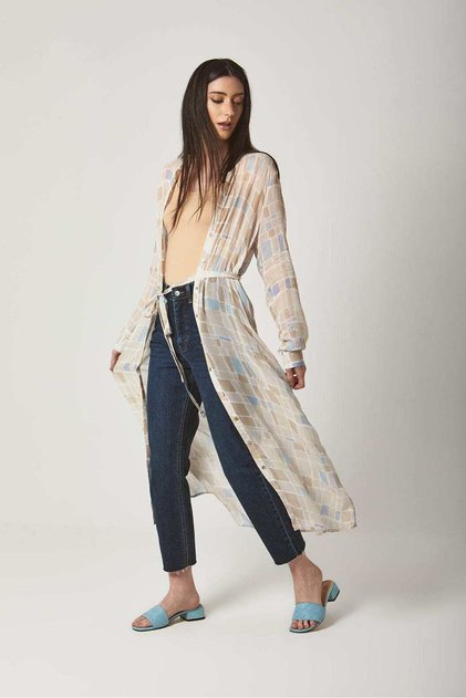 Long-Sleeve Checkered Cardigan