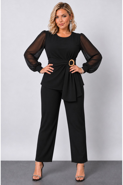 Rochie de seară pentru femei, mărime mare, cu decolteu tip crew, croială asimetrică, talie circulară, cu broșă, mâneci bufante, 24717