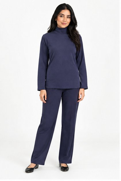 Solid High-Neck Long-Sleeve Top