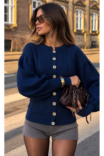 Stone Button Detailed Cowl Neck Stylish Women's Knitwear Cardigan