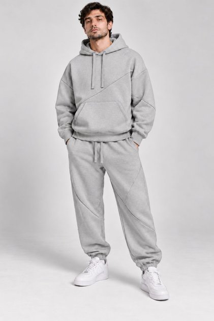 Tracksuit Set Large Size Men's Hoodie Baggy Tracksuit Gray