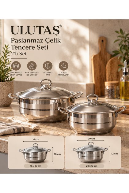 2-Piece Stainless Steel Pot Set 16 cm + 20 cm with Lid