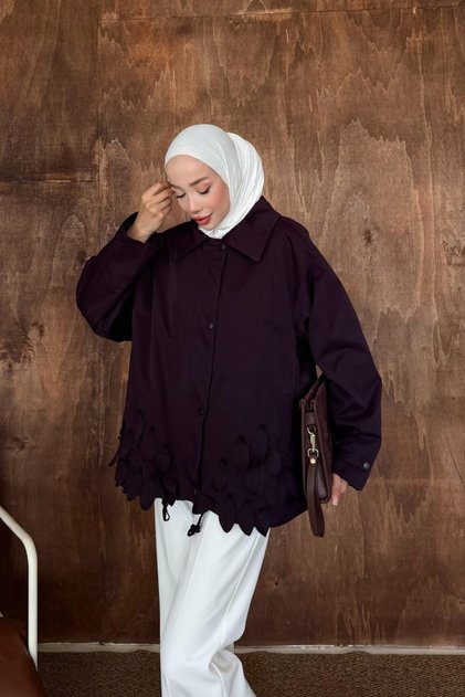 Gömlek Yakalı Yaprak Aplikeli Çıtçıtlı Ceket