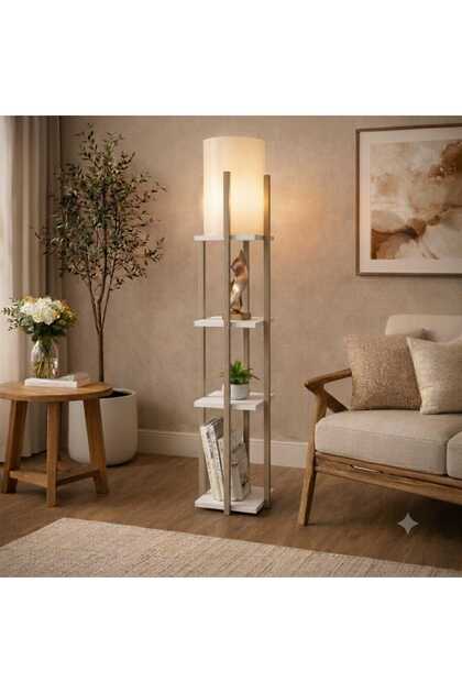 Modern Raflı Lambader – 4 Katlı Dekoratif Zemin Lambası, 134 cm