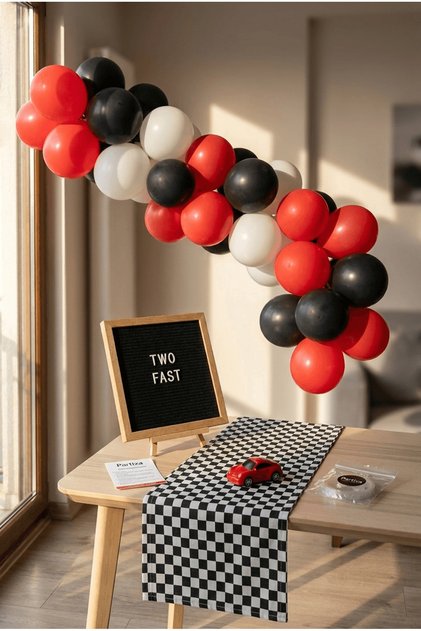 Race Car Birthday Decoration Classic Set Black Felt Lettering Board with Stand and Pump Balloon Chain