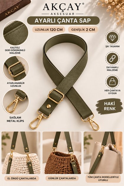 Leather Adjustable Bag Strap Length (120 cm - Width 2 cm) with Gold Detail